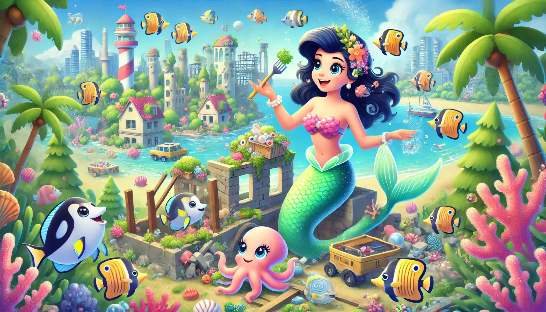 Marina, the Mermaid Part 4 - Story for Kids - Mermaid stories for kids - The octpous - Underwater