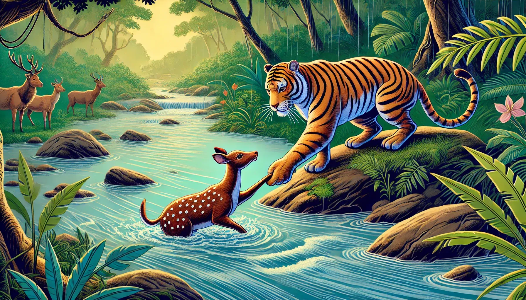 Raja the Kind Tiger - Tamil Story for Kids - The deer