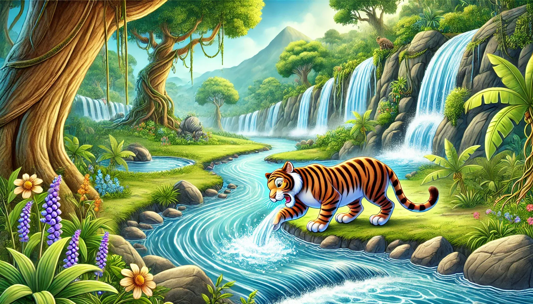 Raja the Kind Tiger - Tamil Story for Kids - The river