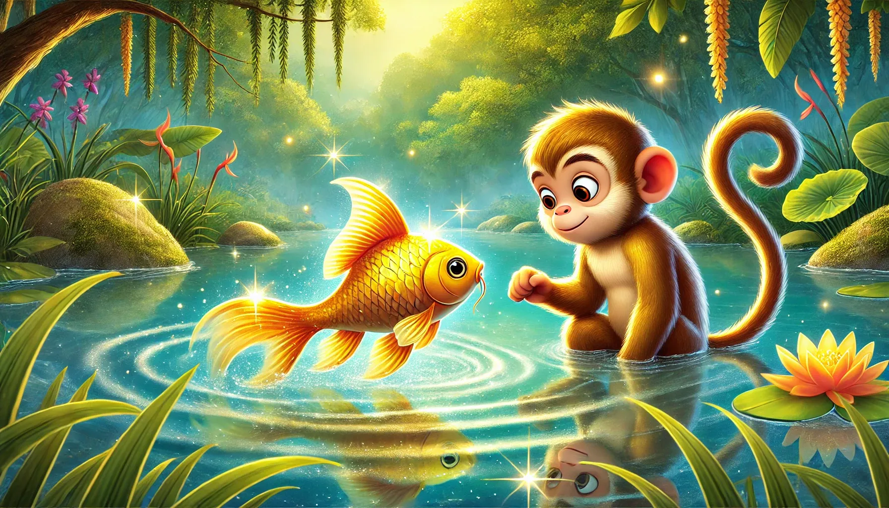 The Golden Fish and the Naughty Monkey - Tamil Story for Kids - Pond