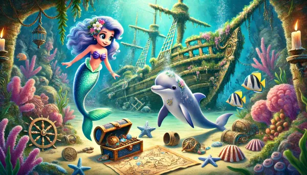 Marina, the Mermaid Part 5 - Story for Kids - Dolphins Ship treasure